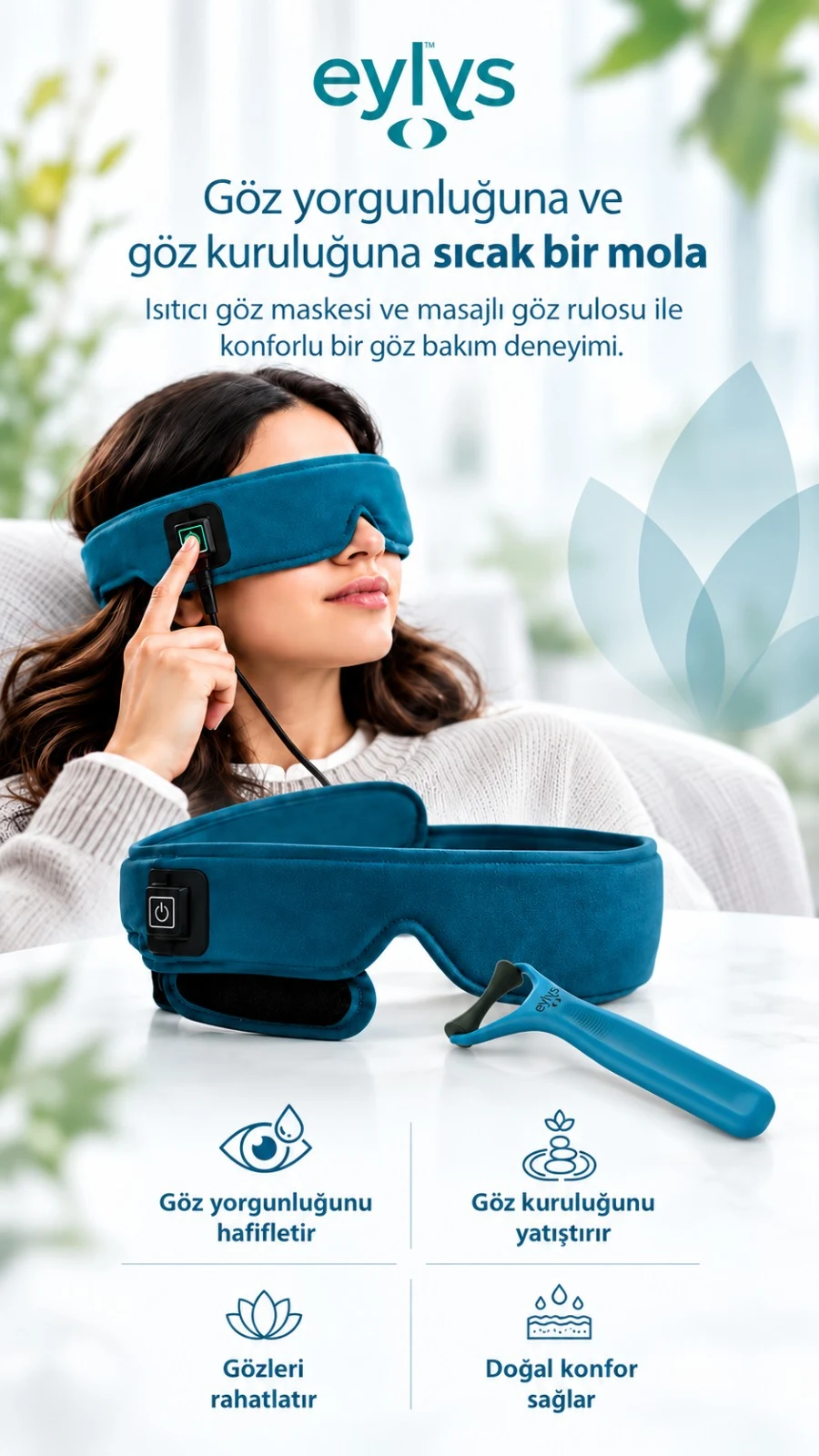 eylys ısıtıcı göz maskesi ve masajlı göz rulosu: göz yorgunluğuna ve göz kuruluğuna sıcak bir mola